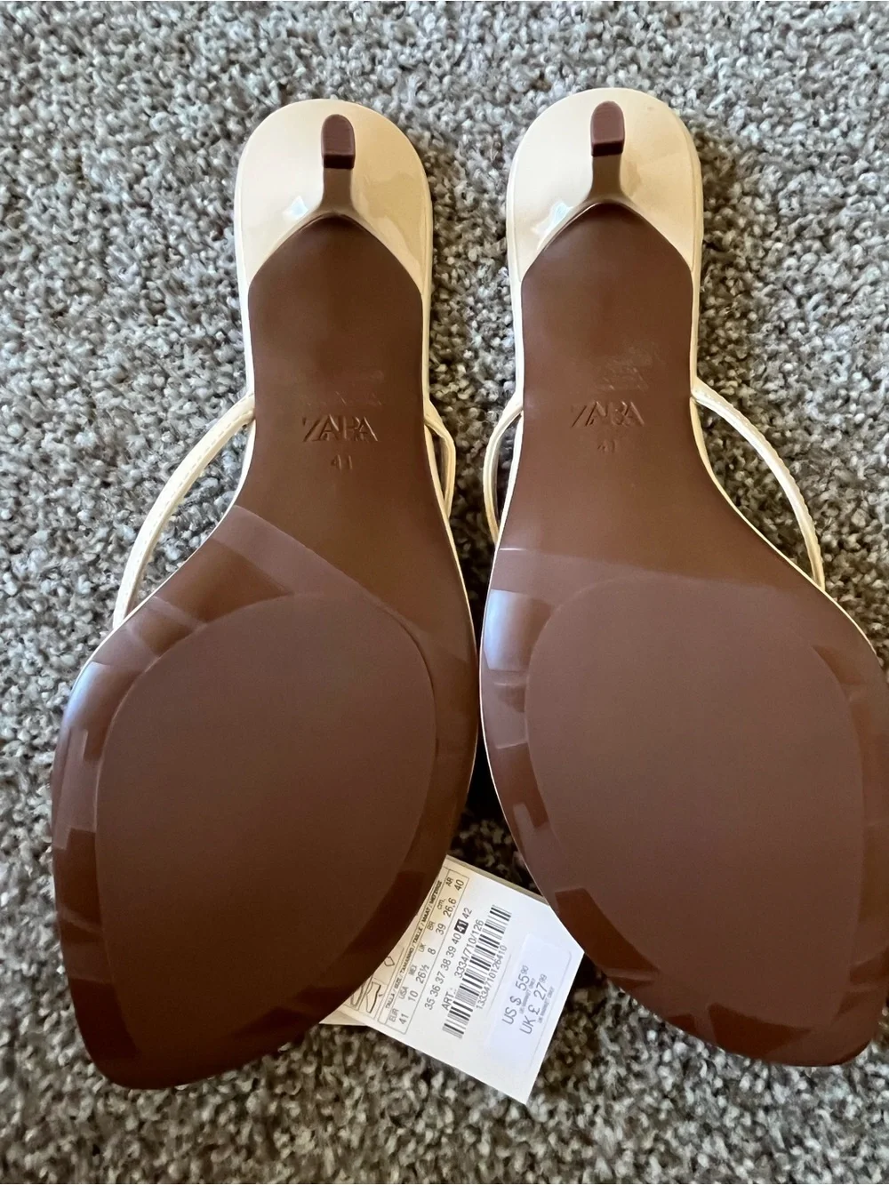Zara Cream Square-Toe Thong Sandals (Size 41/US 10) - Picture 6 of 8